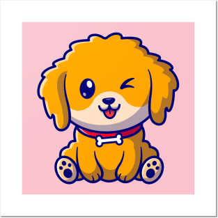 Cute Dog Sitting Cartoon Posters and Art